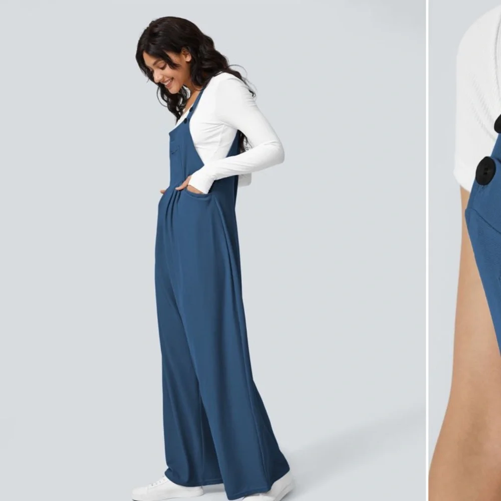 Reserved
Halara Blue wide leg Overalls jumpsuit Adjustable Strap Button - Picture 3 of 10